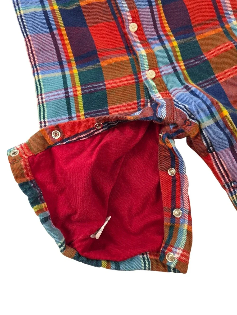 Ralph Lauren Baby Tartan Plaid Lined Flannel Jumpsuit Romper 6M Cotton Preppy